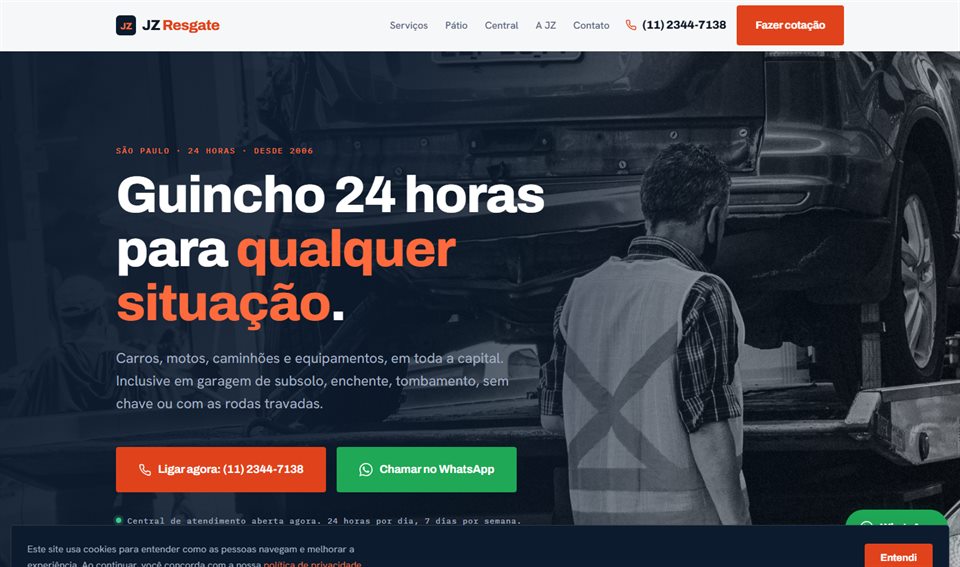 Página inicial do site refeito para a JZ Resgate