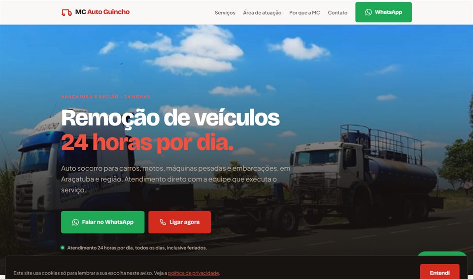 Página inicial do site refeito para a MC Auto Guincho